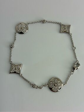 Vintage Silver Crystal Flower & Star Station Bracelet